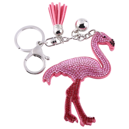 Image 1 of 9.. Elegant Pink Crystal Flamingo Keychain Bag Charm Pendant Gift Key Chain Ring withTassel