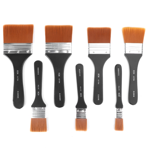 Jeu de pinceaux plats à manche en bois léger de 7 pièces pour peinture à l'huile Peinture acrylique