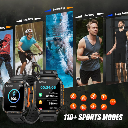 Military Smart Watch for Men with LED Flashlight/UV Light 3ATM Waterproof 1.96" Big Screen Rugged Tactical Smartwatch Fitness Tracker with