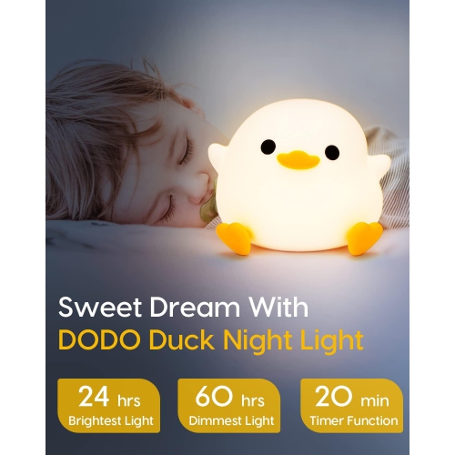 Duck Night Light - Cute Duck Lamp, Silicone Dimmable Nursery Nightlight, Rechargeable LED Bedside Lamp for Baby Girls Women Bedrooms, Living Room