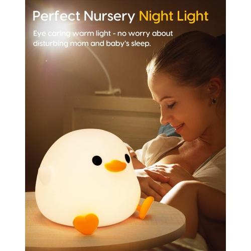 Duck Night Light - Cute Duck Lamp, Silicone Dimmable Nursery Nightlight, Rechargeable LED Bedside Lamp for Baby Girls Women Bedrooms, Living Room