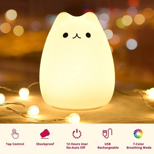 Cute Kitty Night Light,Gifts for Women Teen Girls Baby,Night Lights for Kids Bedroom,Cute Christmas Kitty Silicone Nightlights for Children Toddler