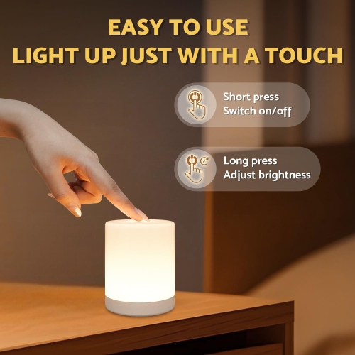 Touch Night Light for Baby Nursery,Dimmable Portable Rechargeable Battery Operated Night Light, Wireless Bedside Mini Lamp for Bedroom, Bathroom