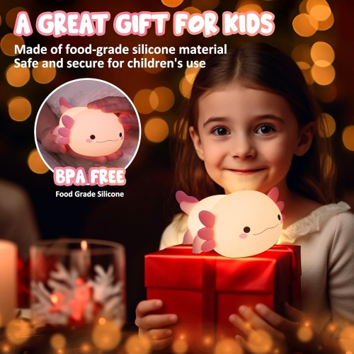 Cute Axolotl Veilleuse, lampe en silicone souple Veilleuse LED Touch, décoration de chambre comme cadeau d'anniversaire de Noël pour garçons filles
