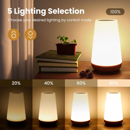 Night Light, Dimmable Touch Lamp for Bedroom, Portable Table Bedside Lamp, 5 Brightness 13 RGB Colors, Night Lights for Baby Nursery Bathroom