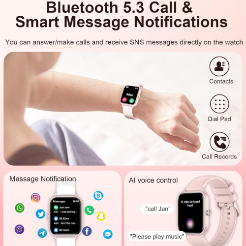 Smart Watch for Women with Bluetooth Call/Read Messages, 1.83" Activity Trackers with 100+ Sports Modes, Step Counter, Heart Rate Monitor, Sleep