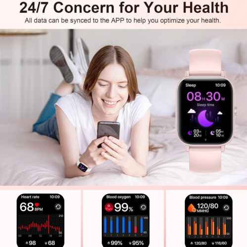 Smart Watch for Women with Bluetooth Call/Read Messages, 1.83" Activity Trackers with 100+ Sports Modes, Step Counter, Heart Rate Monitor, Sleep