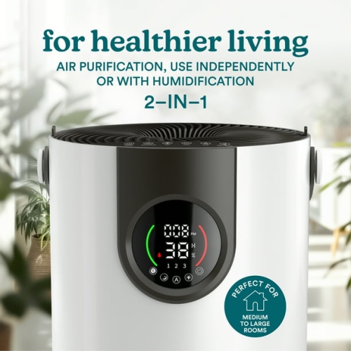 Homedics 2-in-1 Cool Mist Humidifier & Air Purifier – Humidifies & Purifies Air, Digital Air Quality Sensor, Auto Mode, Stylish Tower Design, Ideal