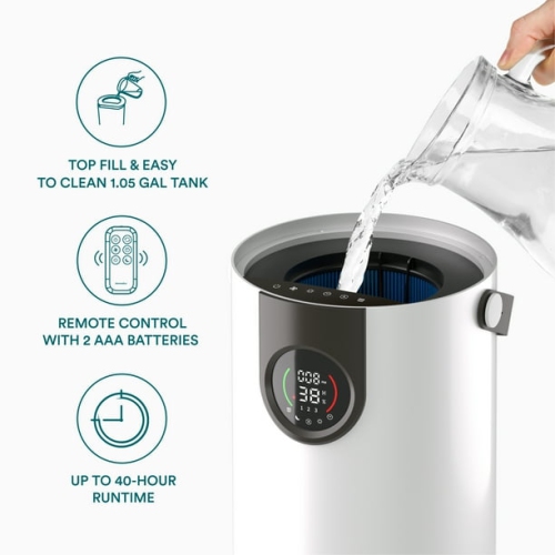 Homedics 2-in-1 Cool Mist Humidifier & Air Purifier – Humidifies & Purifies Air, Digital Air Quality Sensor, Auto Mode, Stylish Tower Design, Ideal