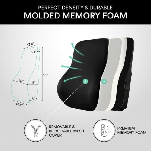 ObusForme Lumbar Support Memory Foam Back Rest with Dual Adjustable Straps – Ergonomic Cushion for Office Chair, Home Seating, Gaming Chair