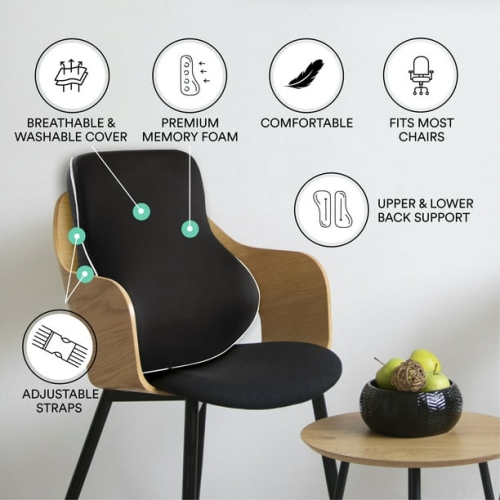 ObusForme Lumbar Support Memory Foam Back Rest with Dual Adjustable Straps – Ergonomic Cushion for Office Chair, Home Seating, Gaming Chair