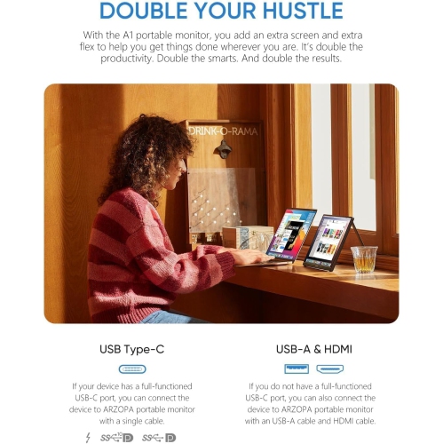 ARZOPA Portable Monitor 15.6'' FHD 1080P Kickstand Portable Laptop Monitor IPS Computer External Screen USB C HDMI Display for PC MAC Phone Xbox PS5
