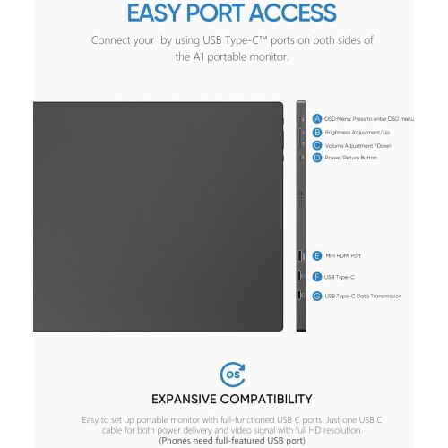 ARZOPA Portable Monitor 15.6'' FHD 1080P Kickstand Portable Laptop Monitor IPS Computer External Screen USB C HDMI Display for PC MAC Phone Xbox PS5