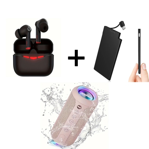5000mAh Portable Charger, Low Latency Wireless Earbuds, and 24W Waterproof Bluetooth Speaker – Ideal for Travel and Outdoors
