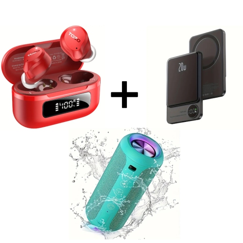 Hybrid ANC Wireless Earbuds, 5000mAh Mag-Safe Power Bank, and 24W Waterproof Bluetooth Speaker