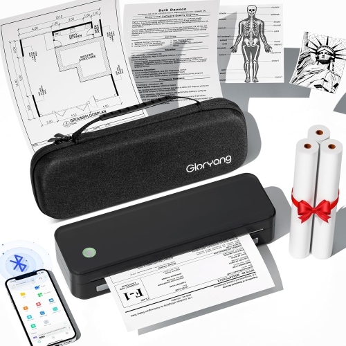 Gloryang Inkless Portable Printer for Travel, Wireless Thermal Printer Supports 8.5 x 11 Inch & A4 Size, Bluetooth Printer Includes Carry Case and 3