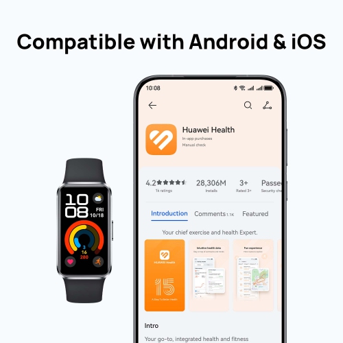 Montre intelligente Band 10 DE Huawei avec suivi de la mise en forme à IA, analyse du sommeil professionnelle, bien-être émotionnel, design