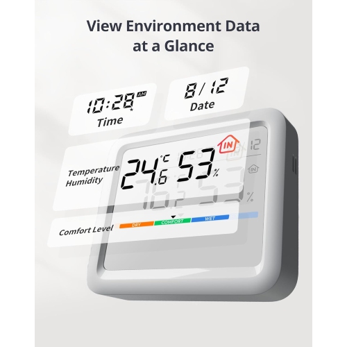 Thermomètre et hygromètre Pro de SwitchBot | Capteur d'humidité et de température intérieur Bluetooth avec commande par application, grand écran LCD,