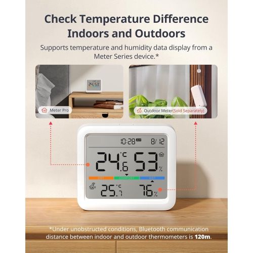 Thermomètre et hygromètre Pro de SwitchBot | Capteur d'humidité et de température intérieur Bluetooth avec commande par application, grand écran LCD,