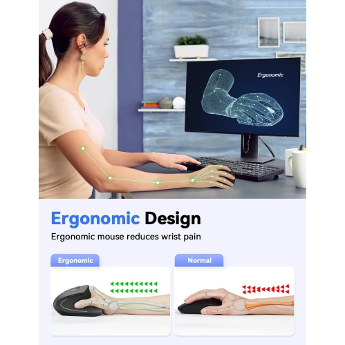 TECKNET Ergonomic Mouse 4800 DPI Silent Mouse 5 Adjustable DPI Wireless Mouse 2.4G Vertical Mouse 6 Buttons Computer Mouse