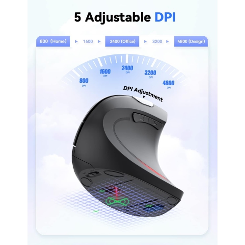 TECKNET Ergonomic Mouse 4800 DPI Silent Mouse 5 Adjustable DPI Wireless Mouse 2.4G Vertical Mouse 6 Buttons Computer Mouse