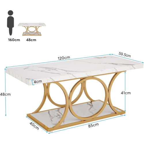 Table basse rectangulaire Tribesigns, tables basses modernes de 47,24 po pour le salon, table basse à 2 niveaux en bois de faux marbre