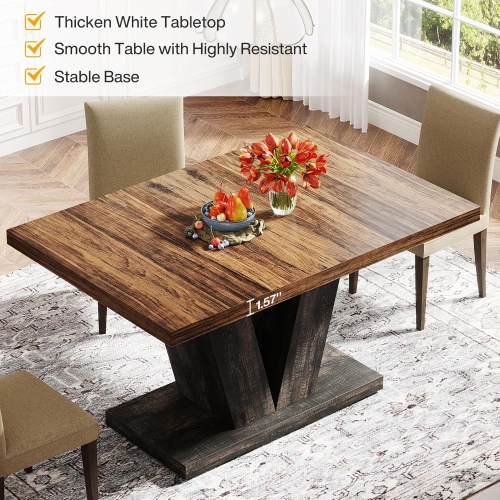 Tribesigns 47-Inch Dining Table for 4, White Kitchen Dinner Table with Heavy Duty Pedestal, Farmhouse Wooden Eating Table