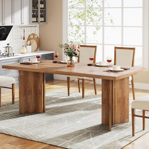 Image 1 of 8.. Tribesigns 63-inch Dining Table for 4-6, Farmhouse Kitchen Table with Large Tabletop,Rectangular Dinner Eating Table
