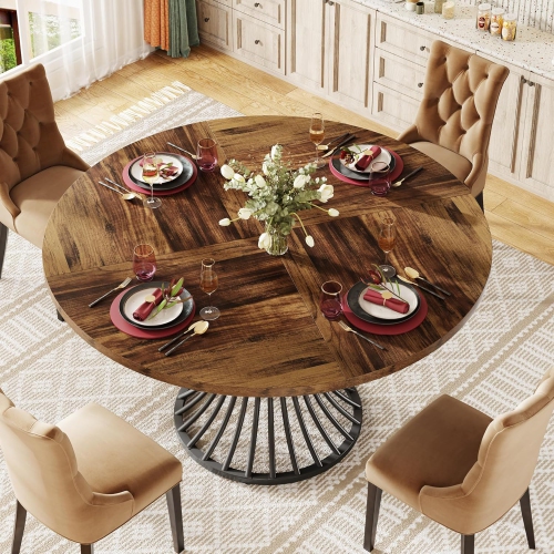 Tribesigns Round Dining Table for 4-6 People, 47-Inch Farmhouse Dinning Room Table Circle Kitchen Table, Industrial Dinner Table