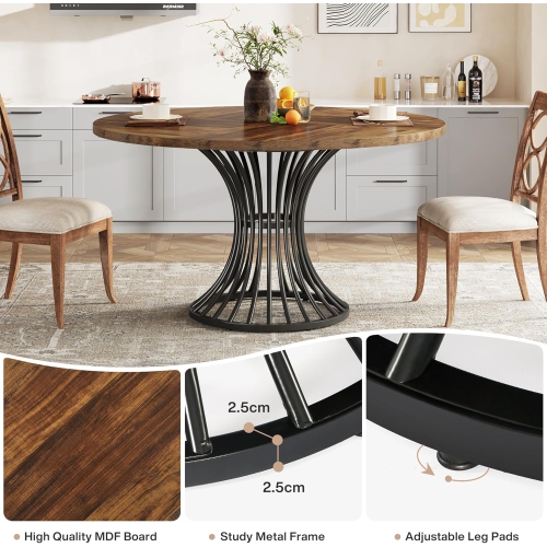 Tribesigns Round Dining Table for 4-6 People, 47-Inch Farmhouse Dinning Room Table Circle Kitchen Table, Industrial Dinner Table