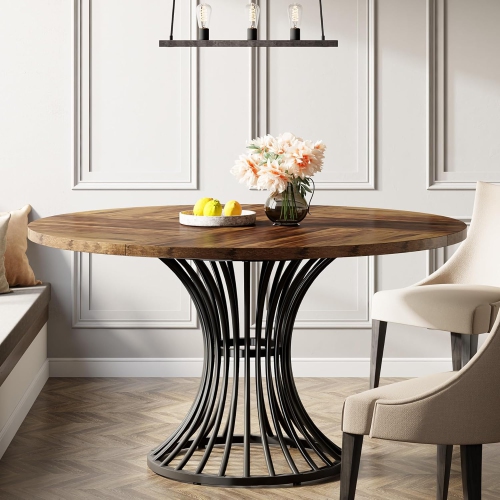 Tribesigns Round Dining Table for 4-6 People, 47-Inch Farmhouse Dinning Room Table Circle Kitchen Table, Industrial Dinner Table