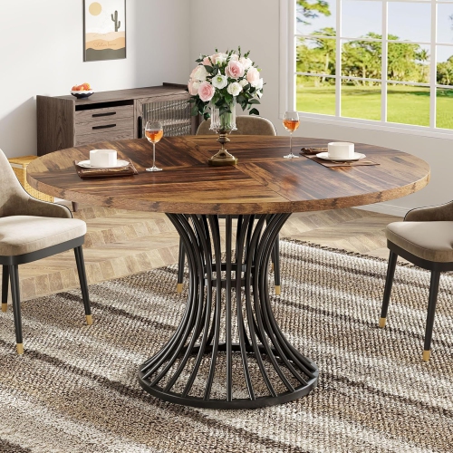 Tribesigns Round Dining Table for 4-6 People, 47-Inch Farmhouse Dinning Room Table Circle Kitchen Table, Industrial Dinner Table