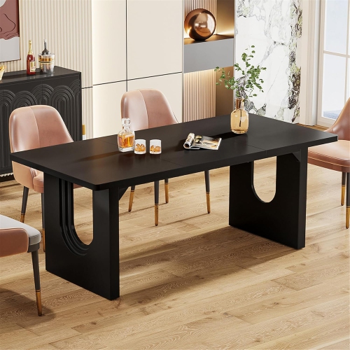 TRIBESIGNS  Modern Dining Table for 6 to 8 People, 71" Large Kitchen Dining Table With Wood Pedestal Base