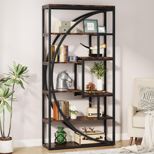 TRIBESIGNS  Bookshelf, Industrial 5-Tier Etagere Bookcase, 70.8 Inch Tall Bookshelf With 8 Open Storage Shelf