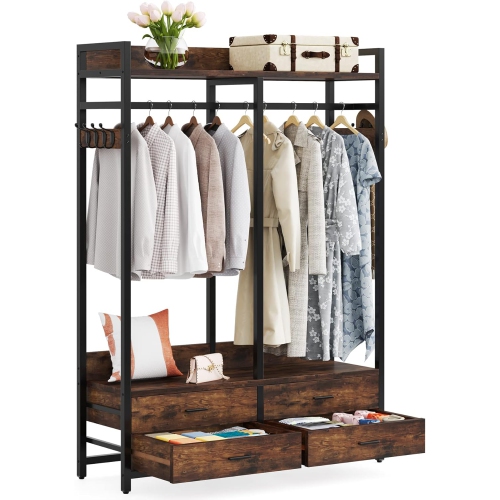 Tribesigns Freestanding Closet Organizer for Hanging Clothes, Heavy Duty Garment Rack with 4 Drawers, 8 Hooks and Storage Shelves