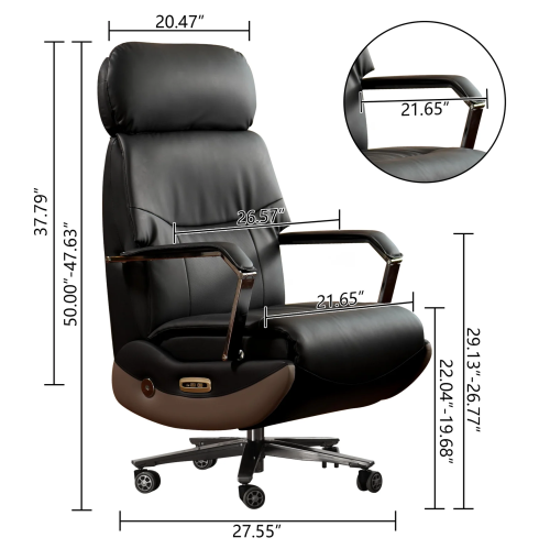 Kinnls Carlo Genuine Leather Power Recliner Chair with Foot Rest 400Lbs, Ventilated Heating Home Office Desk Chairs (Black)