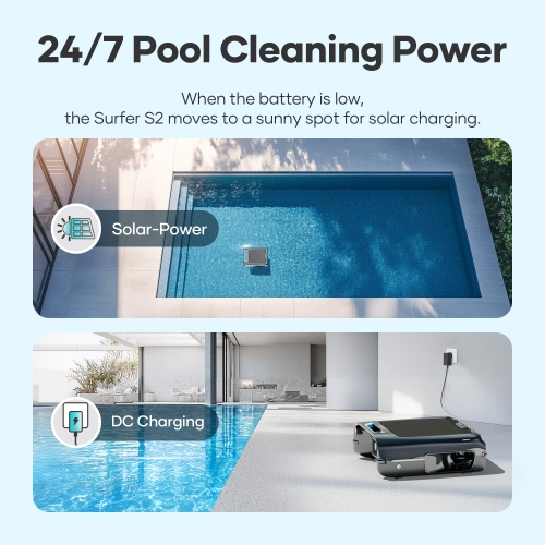 Aiper Surfer S2 - 24/7 écrémage robotique automatique solaire de piscine avec DebrisGuard™, compatibilité avec application Aiper, anti-Stranding