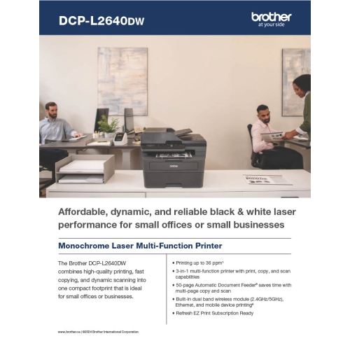 BROTHER MONOCHROME DCPL2460DW LASER MULTIFUNCTION PRINTER, WIRELESS+1 BOX OF 24# 100 BRIGHT LASER PAPER.