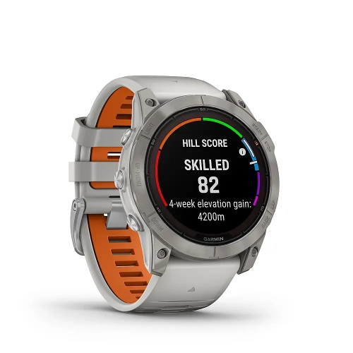 Open Box - Garmin fenix 7X Pro Sapphire Solar, Multisport GPS Smartwatch, Fog Gray/Ember Orange