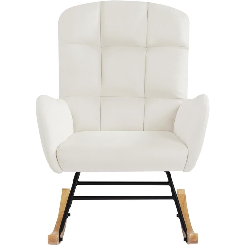 Image 1 de 6.. Fauteuil berçant en velours beige pour chambre de bébé Oaaktu – Fauteuil coulissant recouvert avec dossier haut.