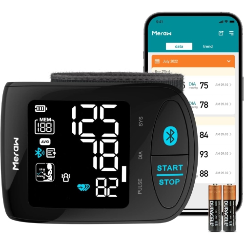 Image 1 of 6.. Meraw Apsen Smart Wrist Blood Pressure Monitor – Bluetooth BP Cuff with Irregular Heartbeat Detection, Digital Display, Auto Inflation, Portable &