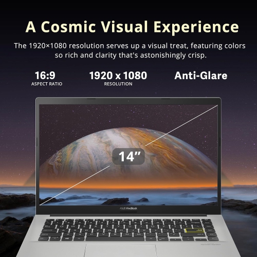 ASUS Vivobook 14" FHD Laptop, Intel i3-1005G1,416GB Storage, 4GB RAM, Chiclet Keyboard, Intel HD Graphics 610, Windows 11 Pro, White
