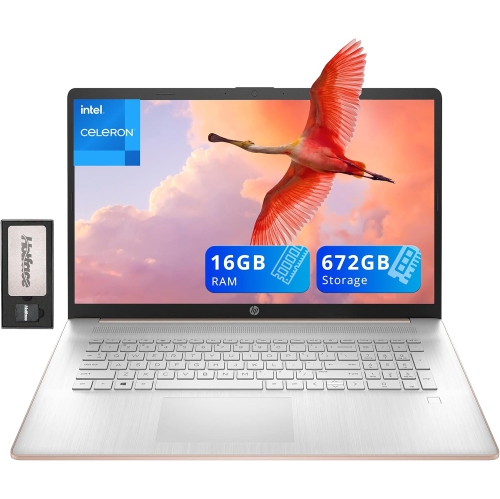 HP 17.3" HD+ BrightView Laptop, Intel Celeron N4120, 672GB Storage, 16GB RAM, Intel UHD Graphics, Windows 11 Home, Rose Gold