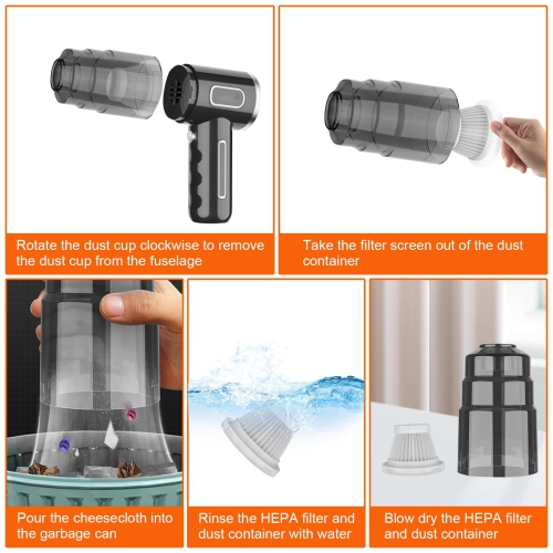 Aspirateur à main Aspirateur sans fil pour voiture Aspirateur 3000Pa Mini Aspirateur pour l'auto 4-en-1 Puissant aspirateur portatif sans fil