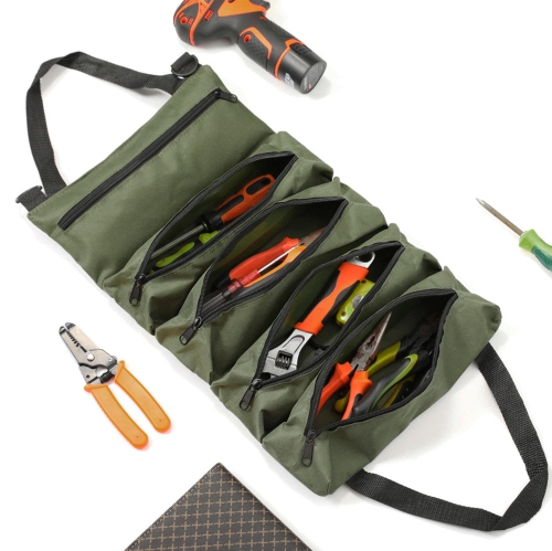 Roll-Up Tool Bag, Portable Tool Bag, 5 Pocket Tool Roll, Tool Organizer, Water Resistant Tool Bag, Mechanical Tool Bag