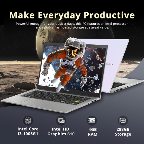 ASUS Vivobook 14" FHD Laptop, Intel i3-1005G1,288GB Storage, 4GB RAM, Chiclet Keyboard, Intel HD Graphics 610, Windows 11 Pro, White