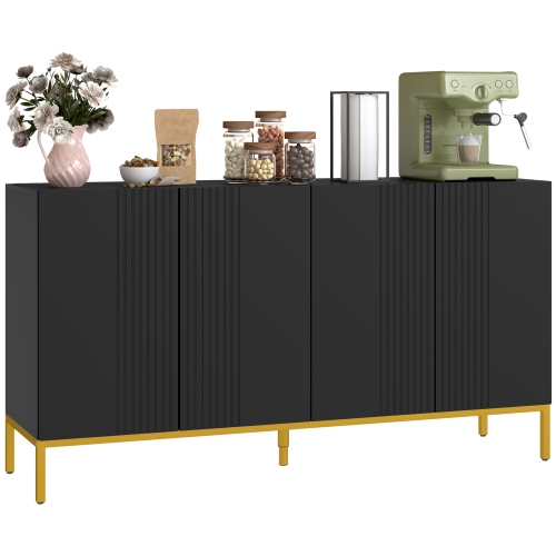 HOMCOM – Buffet, armoire de rangement de cuisine avec tablettes réglables, portes à fermeture amortie et pattes dorées, armoire de bar à café