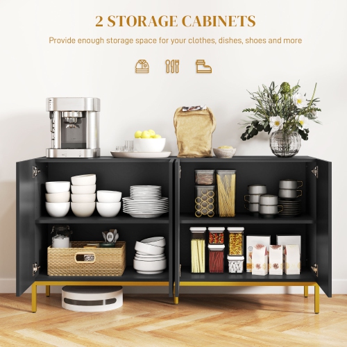 HOMCOM – Buffet, armoire de rangement de cuisine avec tablettes réglables, portes à fermeture amortie et pattes dorées, armoire de bar à café