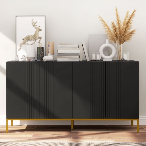 HOMCOM – Buffet, armoire de rangement de cuisine avec tablettes réglables, portes à fermeture amortie et pattes dorées, armoire de bar à café