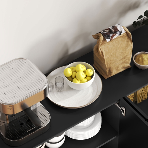 HOMCOM – Buffet, armoire de rangement de cuisine avec tablettes réglables, portes à fermeture amortie et pattes dorées, armoire de bar à café